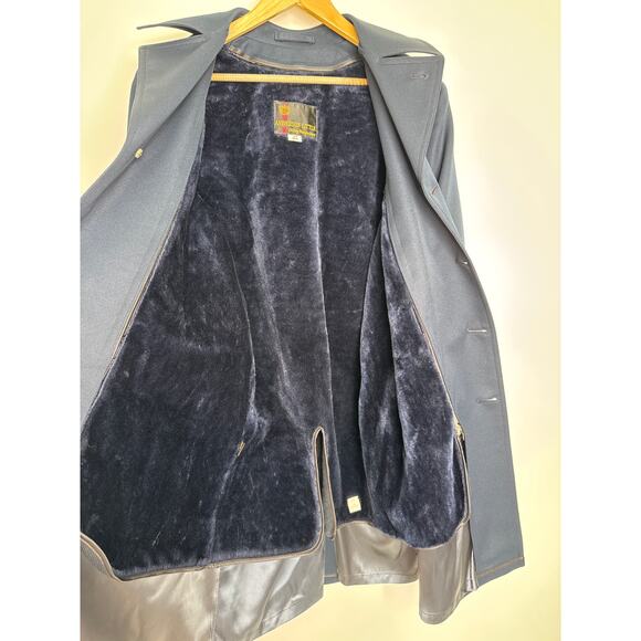Vintage Anderson-Little Navy Wool Belted Overcoat removable fleece liner XS - Picture 14 of 14